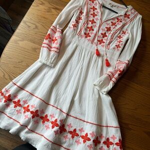 Boden Red Embroidered Cotton Dress size 4